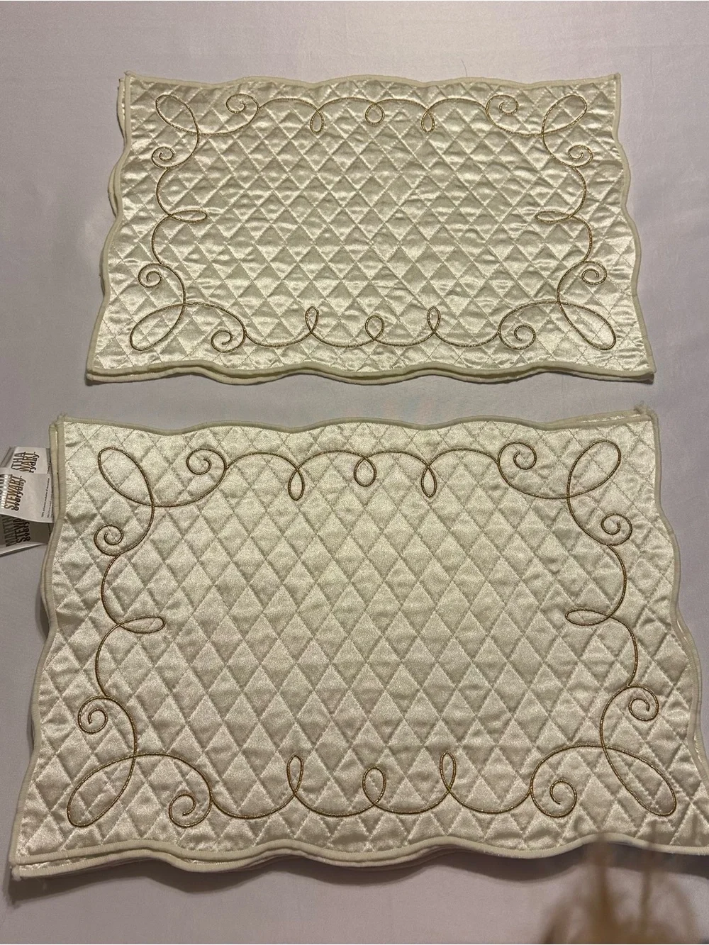 Martha Stewart Cream Quilted Placemat Set with Gold Scroll Embroidery set of 10